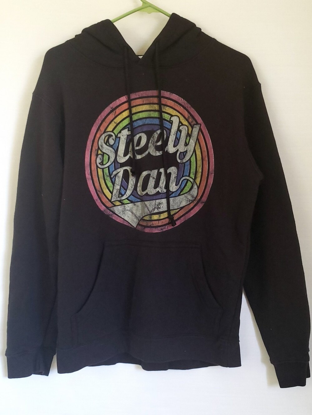 Rare Retro STEELY DAN vintage Black Hoodie with Rainbow Logo - Band Pullover M